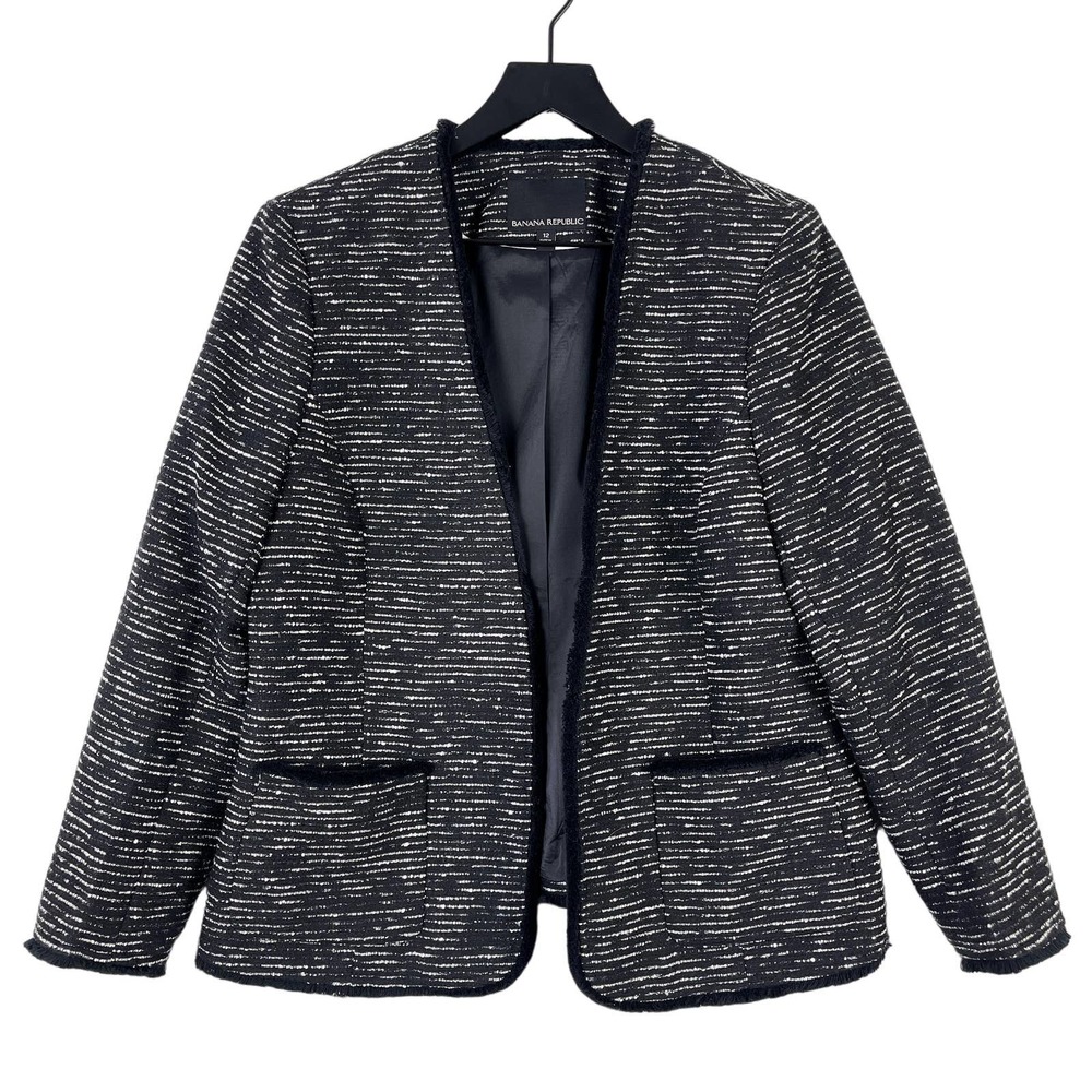 Banana Republic (12) Woven Dressy Jacket Black Gray Polyester Blend